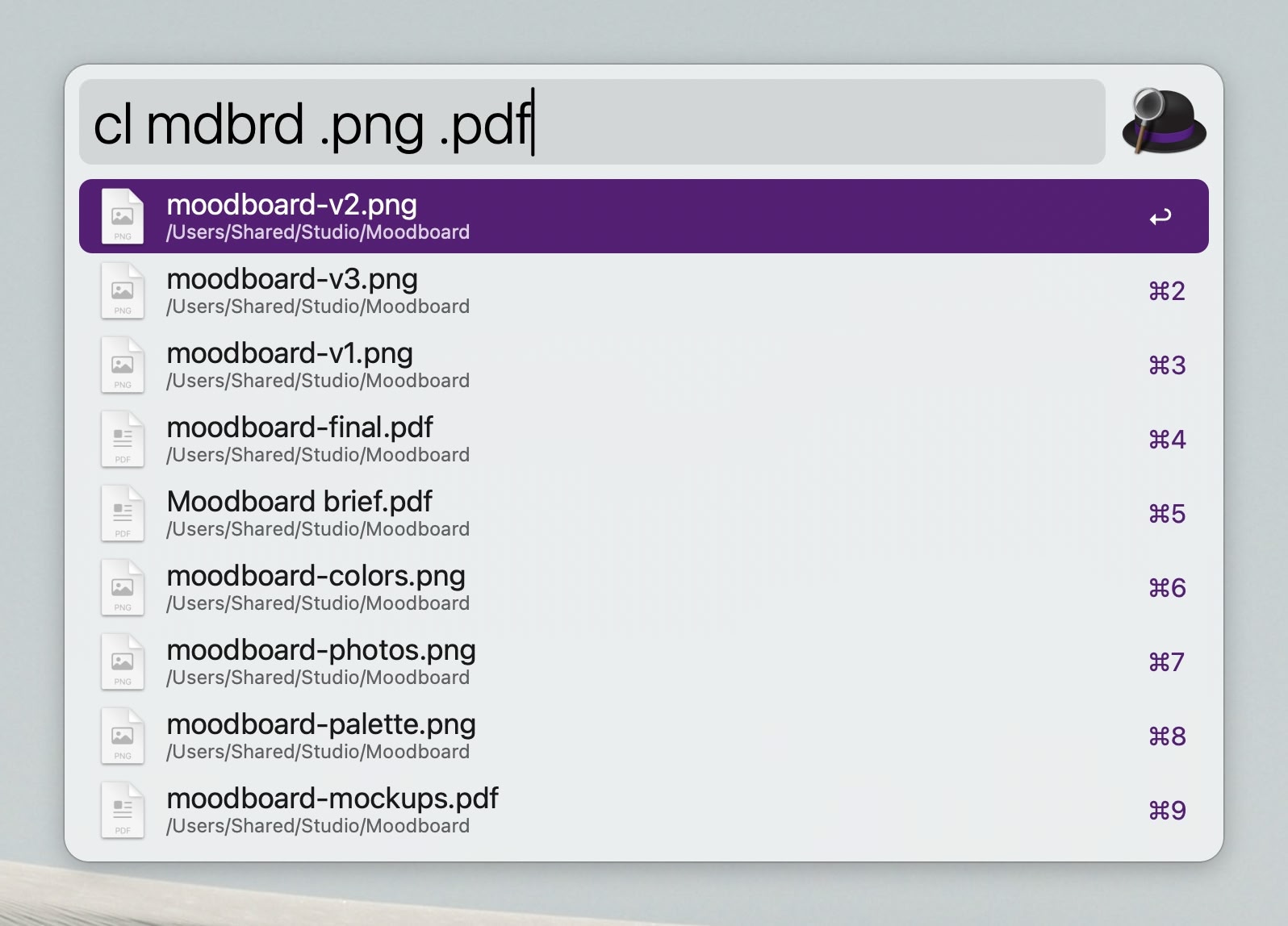 Cling results in Alfred for cl mdbrd .png .pdf