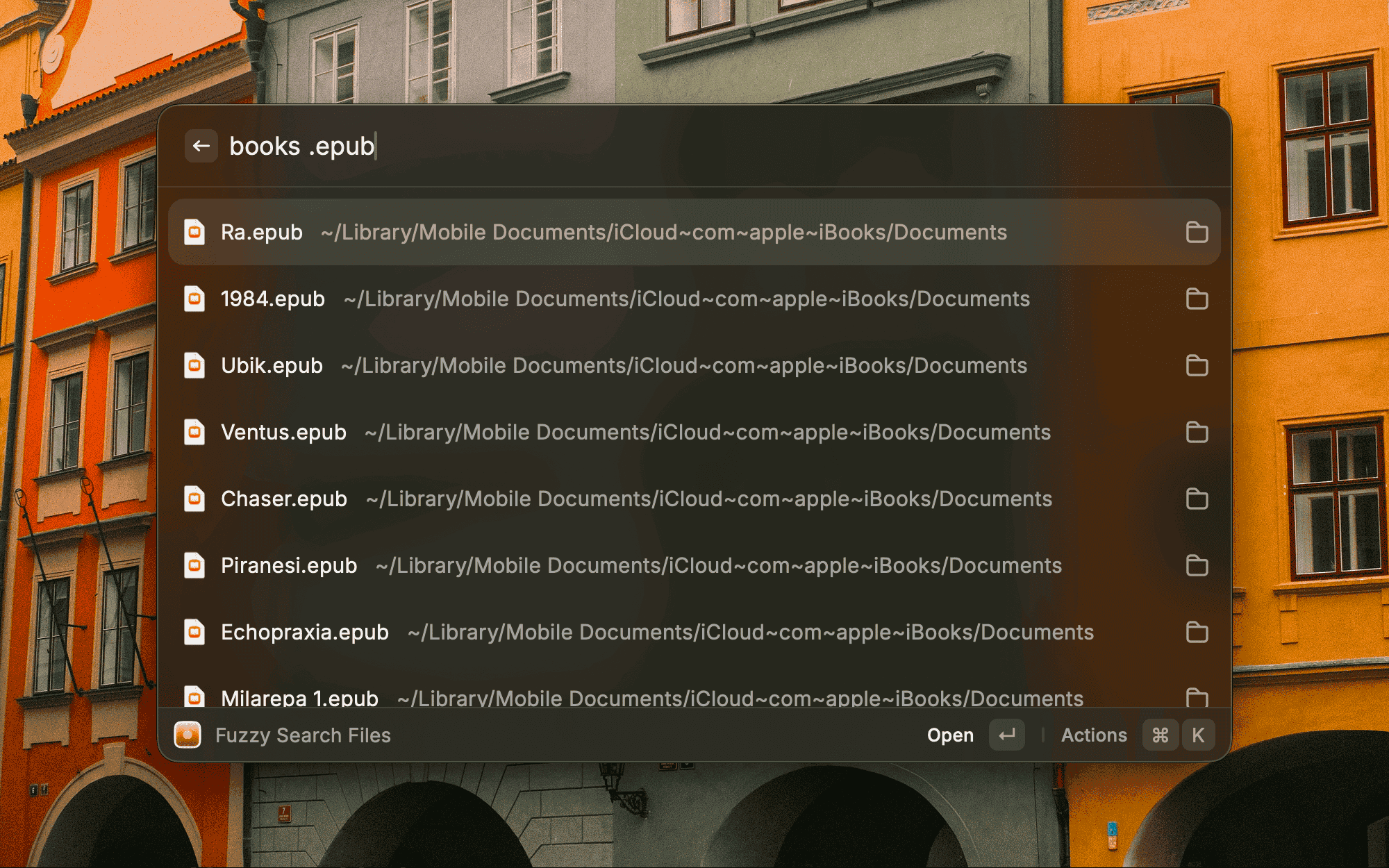 The Cling Raycast extension showing search results